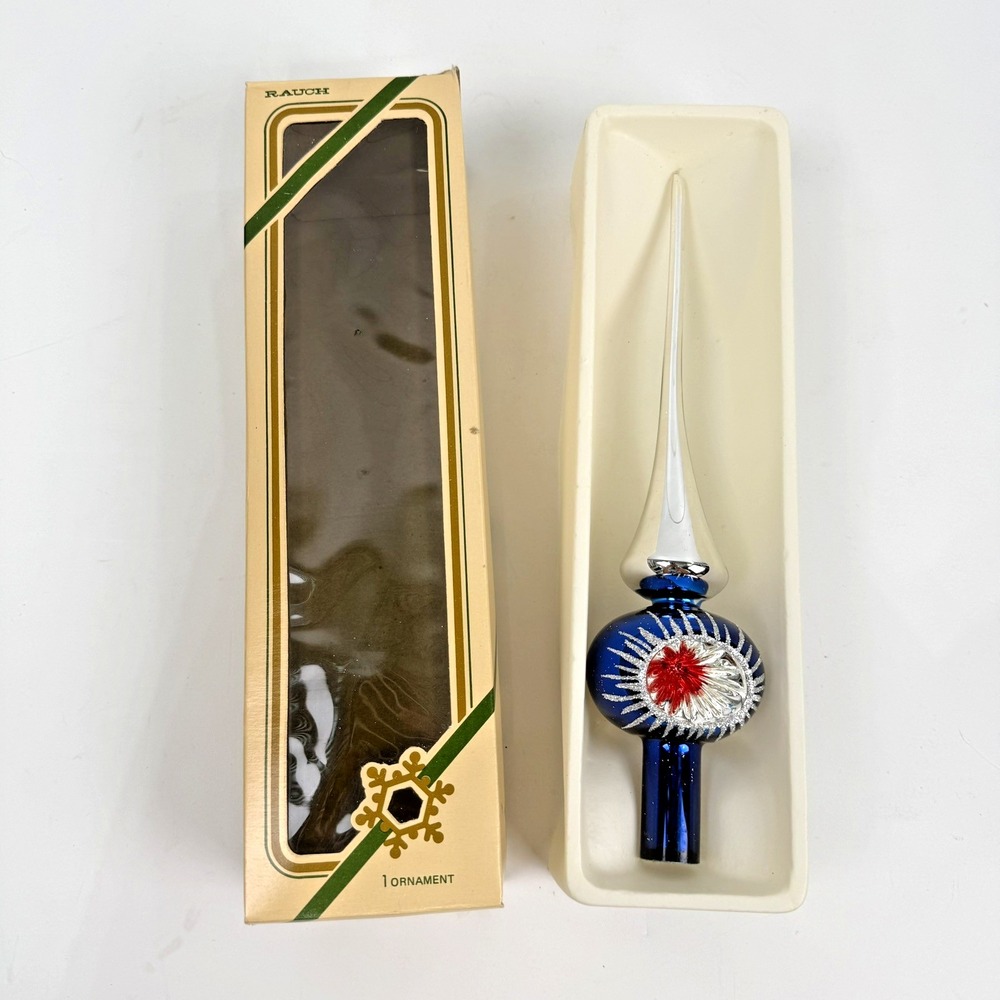 Vintage Rauch Christmas Tree Star Topper Handblown Mercury Glass Red Blue Silver